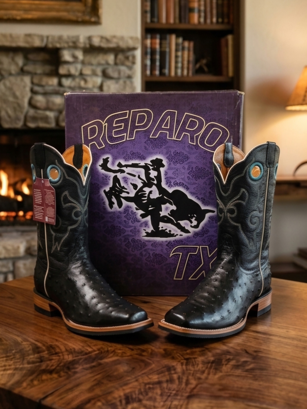 Men's Black Western Boots with Turquoise Accents